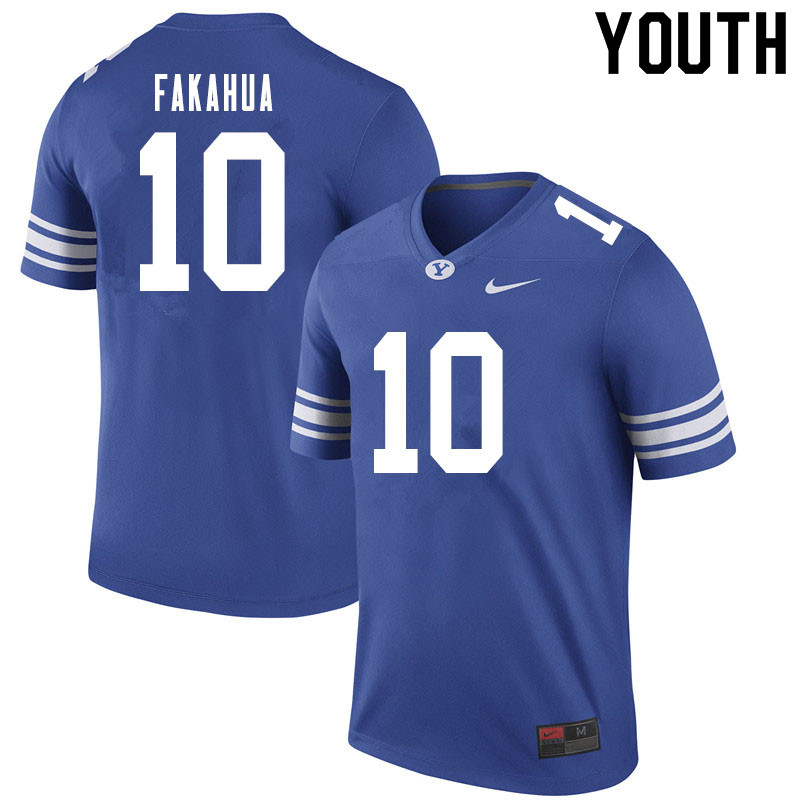 Youth #10 Mason Fakahua BYU Cougars College Football Jerseys Sale-Royal